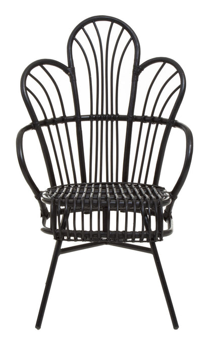 Java Black Natural Rattan And Black Metal Scalloped Back Chair