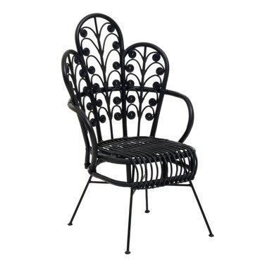 Java Black Natural Rattan Scalloped Back Chair