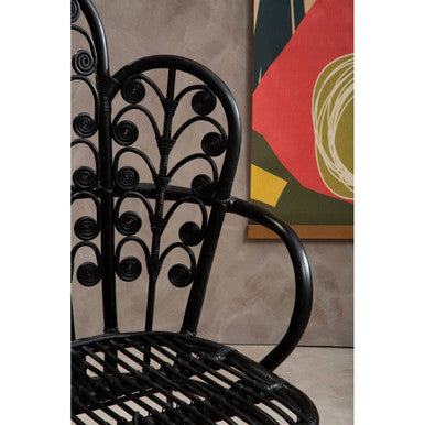 Java Black Natural Rattan Scalloped Back Chair
