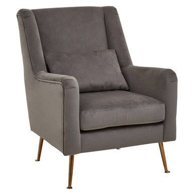 Doucet Grey Velvet Chair with Gold Finish Angular Legs