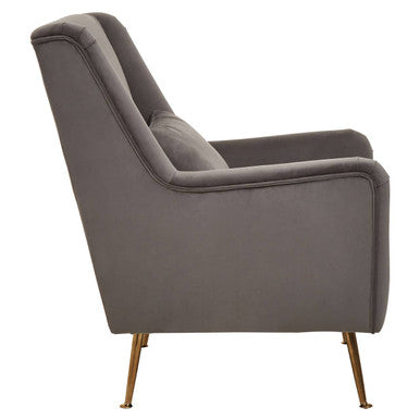 Doucet Grey Velvet Chair with Gold Finish Angular Legs