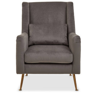 Doucet Grey Velvet Chair with Gold Finish Angular Legs