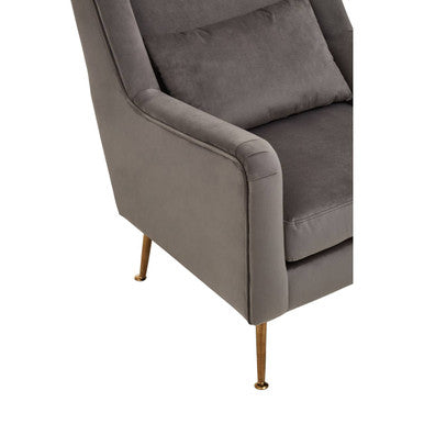 Doucet Grey Velvet Chair with Gold Finish Angular Legs