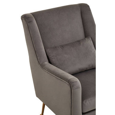 Doucet Grey Velvet Chair with Gold Finish Angular Legs
