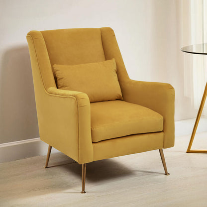 Doucet Yellow Velvet Chair With Gold Finish Legs