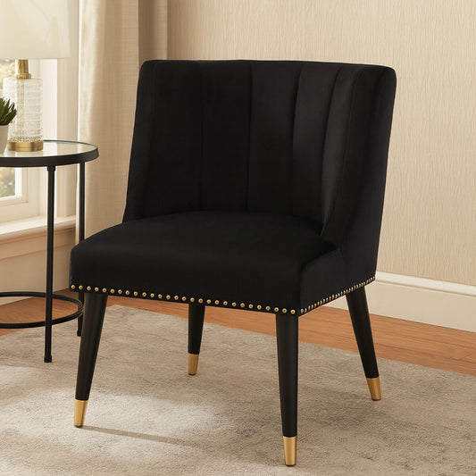 Doucet Black Velvet Dining Chair With Black Legs