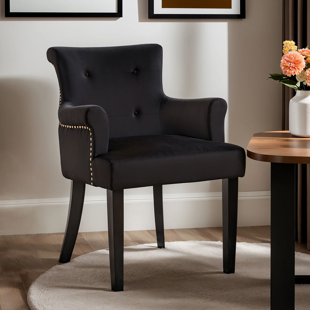 Doucet Black Velvet Dining Chair With Ring Back