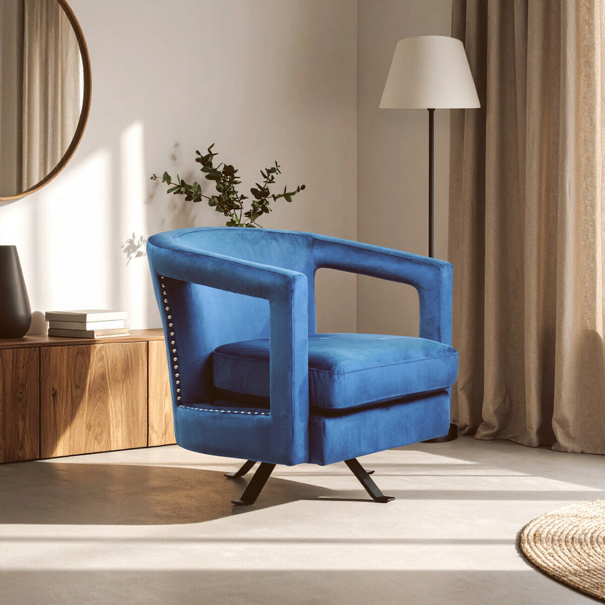 Hestia Blue Velvet Swivel Chair