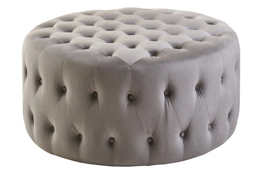 Haley Grey Velvet Round Tufted Footstool