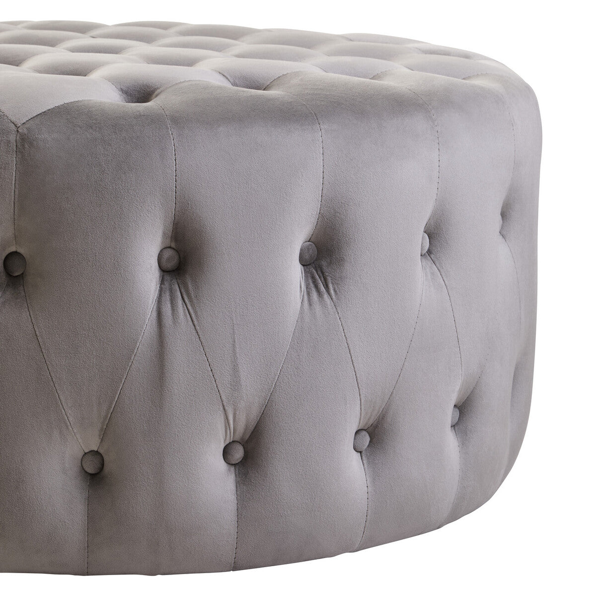 Haley Grey Velvet Round Tufted Footstool