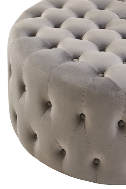 Haley Grey Velvet Round Tufted Footstool