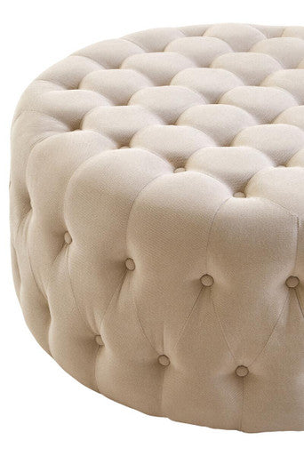 Haley Beige Velvet Round Tufted Footstool