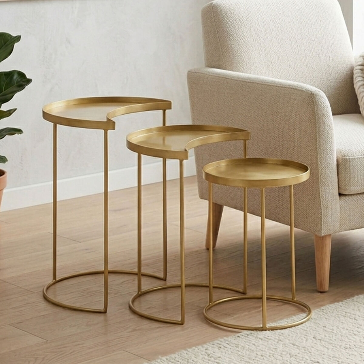 Suar Nest Of Three Antique Brass Finish Side Tables