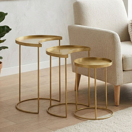Suar Nest Of Three Antique Brass Finish Side Tables