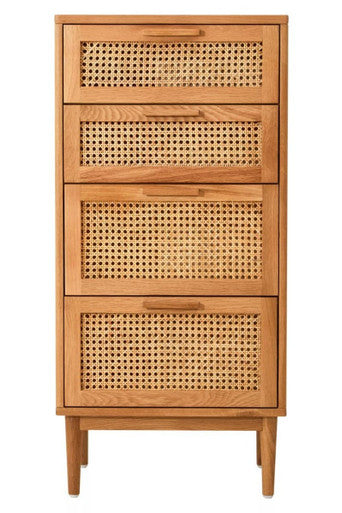 Lyon Rattan and Oak Wood Chest of Four Drawers