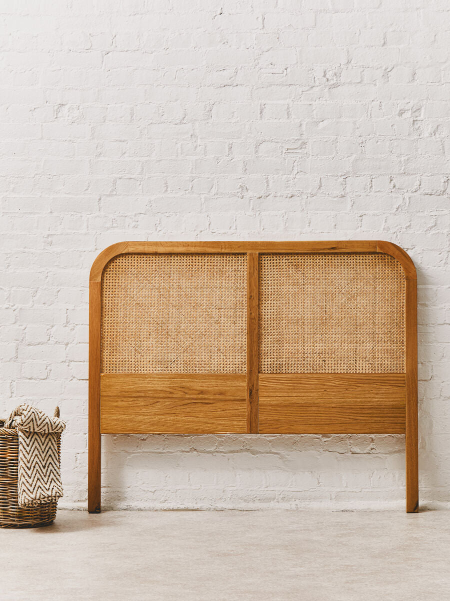 Rattan and Oak Wood Double Bed Headboard | Lyon