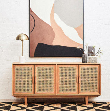 Lyon Rattan and Oak Wood 4 Door Sideboard