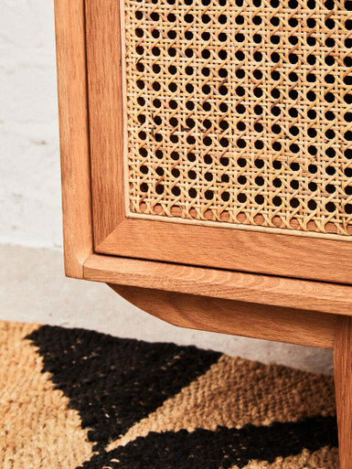 Lyon Rattan and Oak Wood 4 Door Sideboard