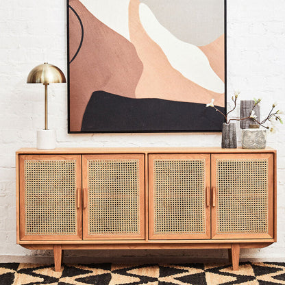 Rattan and Oak Wood 4 Door Sideboard | Lyon
