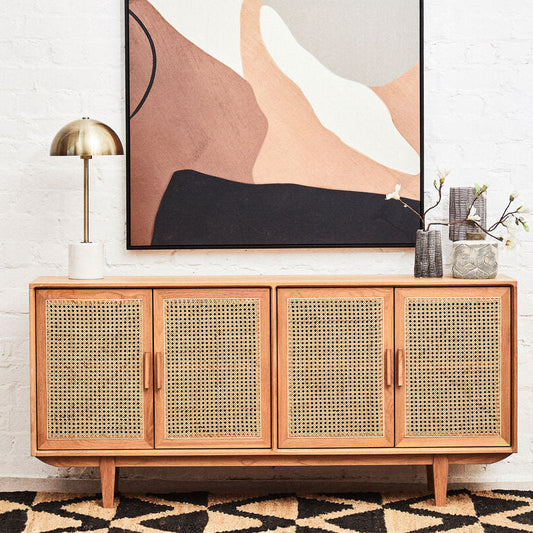 Rattan and Oak Wood 4 Door Sideboard | Lyon