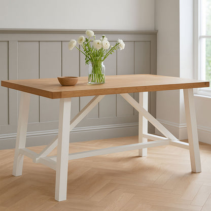 Natural Reclaimed Oak and Birch Wood Rectangular Dining Table with White Painted Base | Parkside