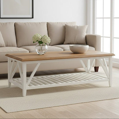 Brown Natural Oak and Birch Wood Rectangular Coffee Table with White Frame | Parkside