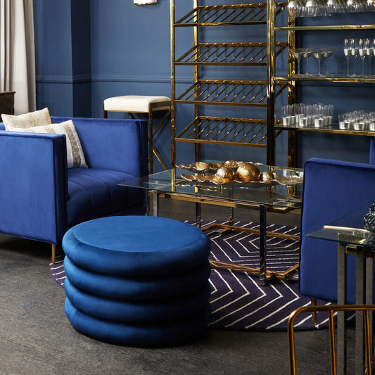Hartford Midnight Navy Velvet Round Pouffe