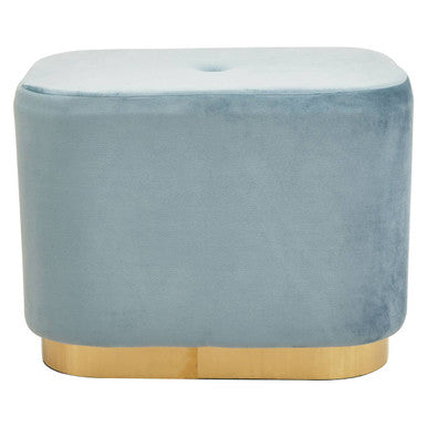 Hartford Blue Velvet and Matte Gold Rectangular Pouffe