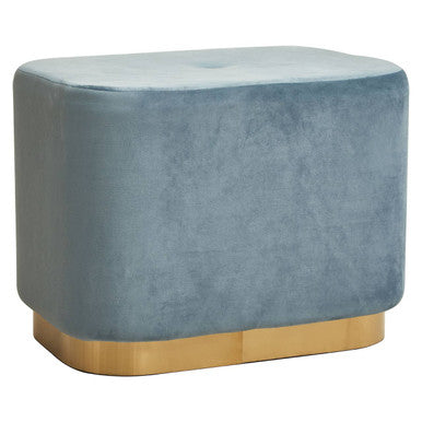 Hartford Blue Velvet and Matte Gold Rectangular Pouffe