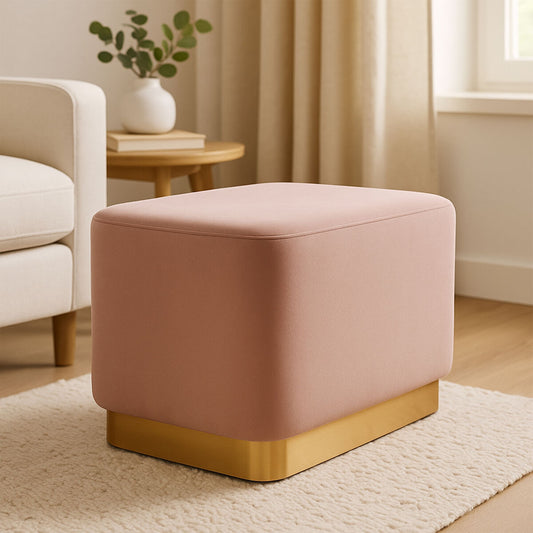 Hartford Dusty Pink Velvet and Matte Gold Rectangular Pouffe