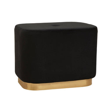 Hartford Black Velvet and Matte Gold Rectangular Pouffe