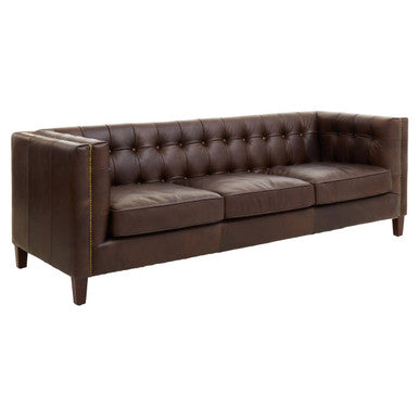 King Three Seater Dark Brown Leather Modern Chesterfield Sofa