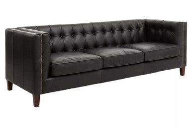 King Three Seater Modern Chesterfield Black Leather Sofa