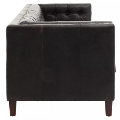 King Three Seater Modern Chesterfield Black Leather Sofa