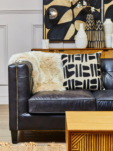 King Three Seater Modern Chesterfield Black Leather Sofa