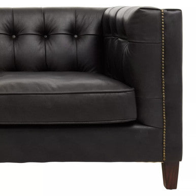 King Three Seater Modern Chesterfield Black Leather Sofa