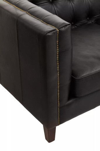 King Three Seater Modern Chesterfield Black Leather Sofa