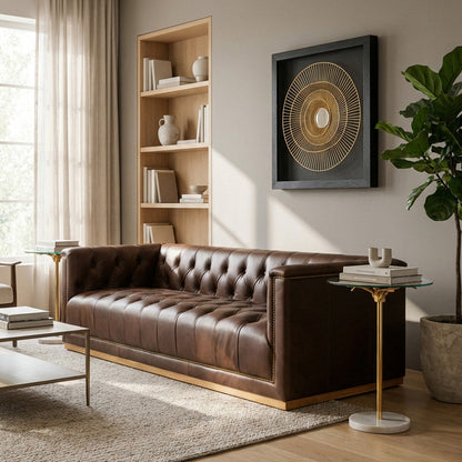 King Three Seater Modern Chesterfield Dark Brown Leather Sofa