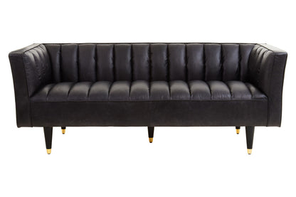 King Three Seater Black Leather Sofa With Flared Arms
