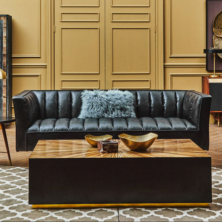 3 Seater Black Leather Sofa with Flared Arms | King