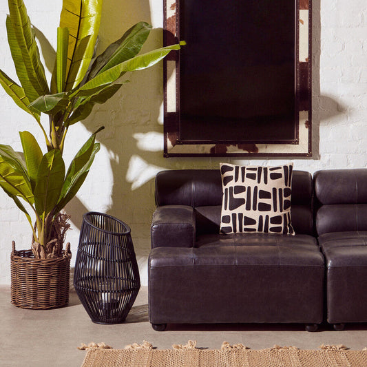 King Antique Black Left Arm Leather Modular Chaise Sofa