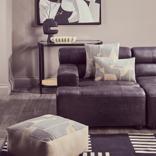 Antique Black Left Arm Leather Modular Chaise Sofa | King
