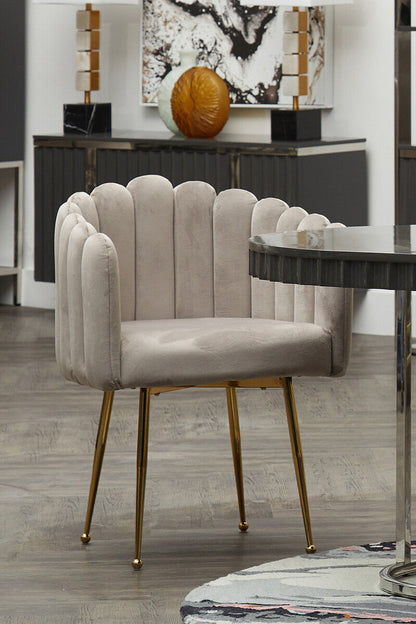 Bari Mink Velvet Scalloped Dining Chair