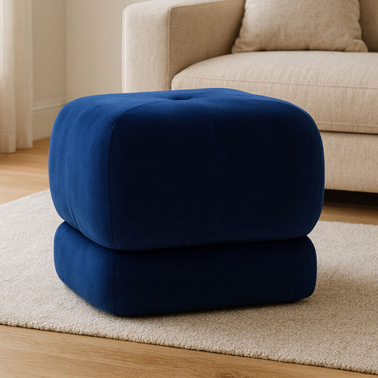 Kaia Midnight Blue Velvet Square Stool