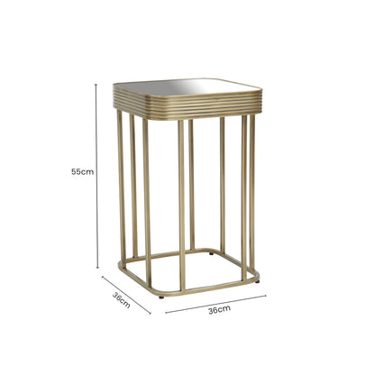 Gold Metal Side Table with Mirrored Top and Decorative Textured Edge | Ella