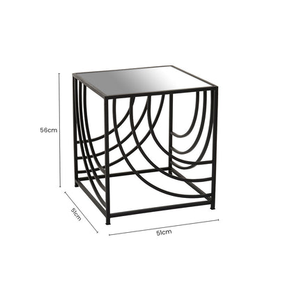 Mirrored Glass Square Side Table with Black Finish Metal Frame | Logan