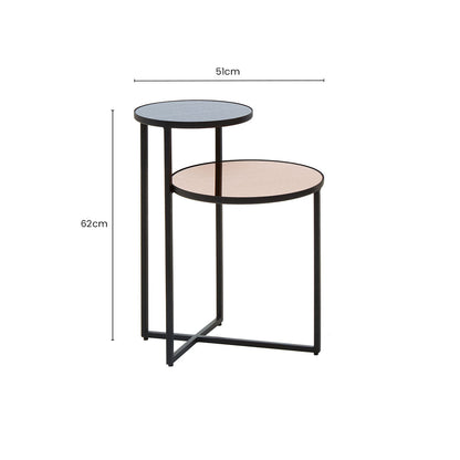 Smoked Mirror Top 2-Tier Side Table with Black Asymmetric Metal Frame | Cercle