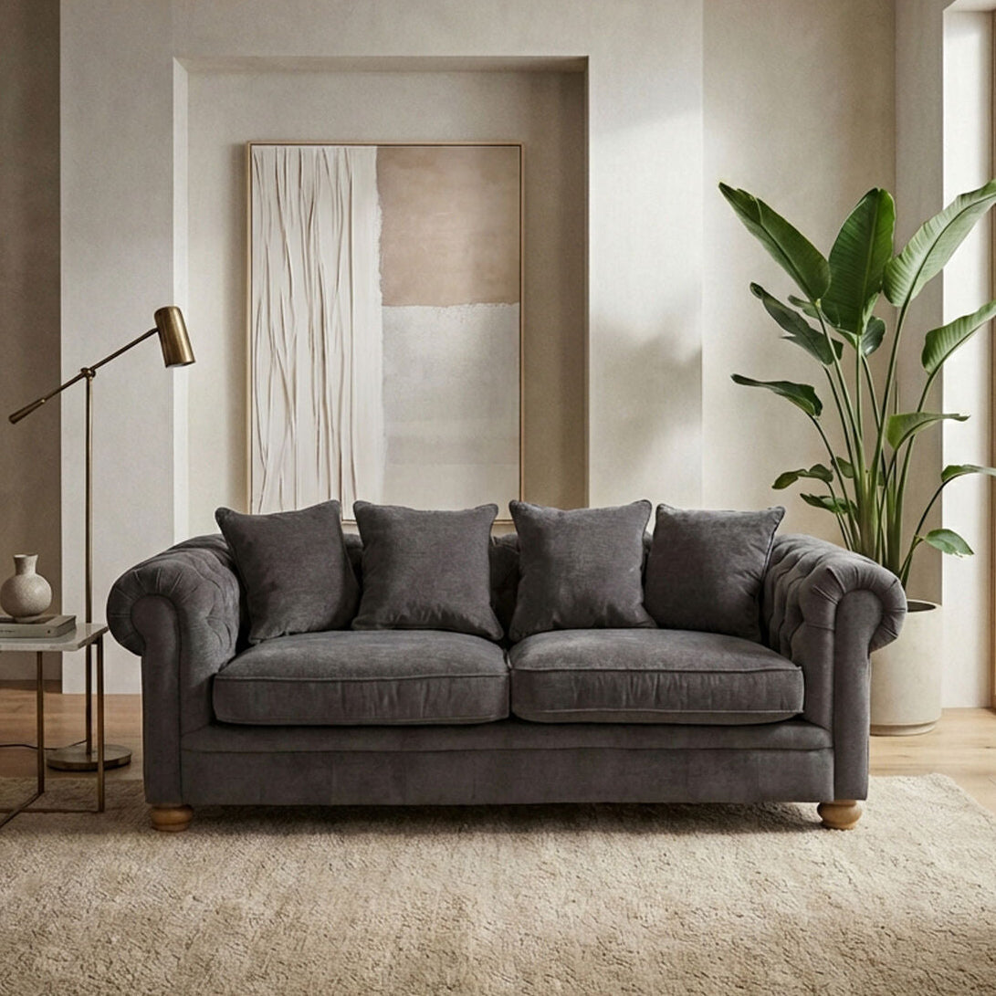 3 Seater Grey Fabric Sofa | Spencer