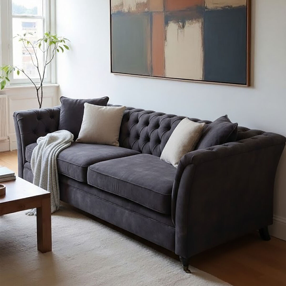 3 Seater Grey Velvet Sofa | Sabrina
