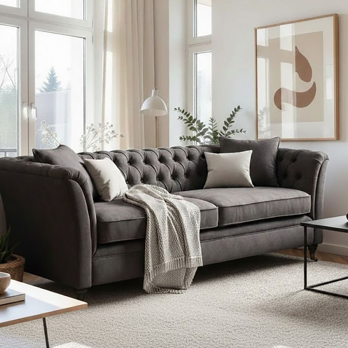 3 Seater Grey Velvet Sofa | Sabrina